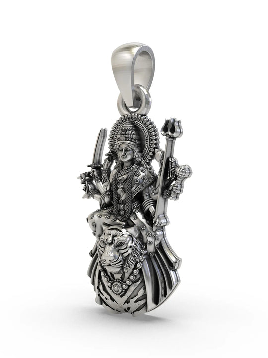 Goddess Durga Ambe Maa Sterling Silver Pendant
