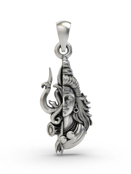 Trishul and Shiva Dual Motif Sterling Silver Pendant