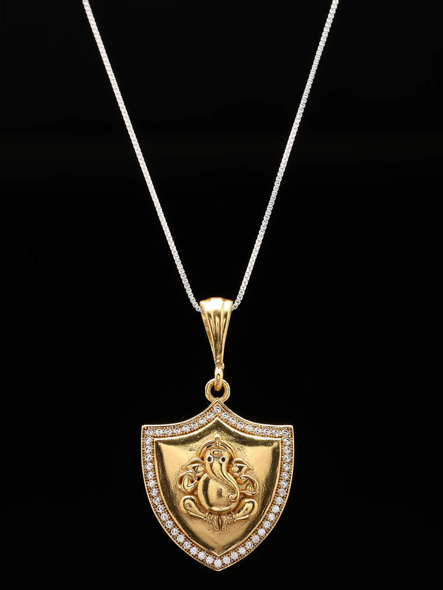 Stone Studded Lord Ganesha Brass Pendant