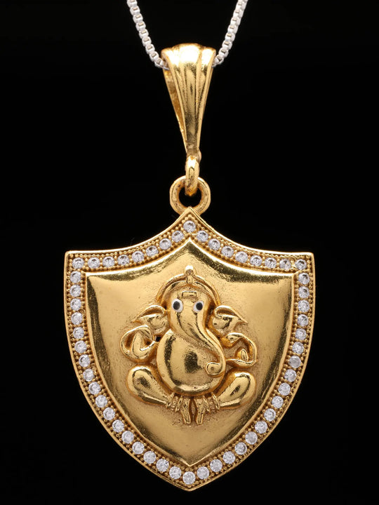 Stone Studded Lord Ganesha Brass Pendant