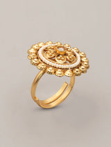 Pink Floral Brass Bead and Stone Adjustable Ring