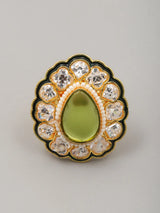 Green Stone Studded Brass Ring