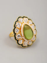 Green Stone Studded Brass Ring