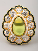 Green Stone Studded Brass Ring