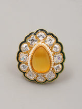 Green Stone Studded Brass Ring