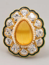 Green Stone Studded Brass Ring