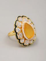 Green Stone Studded Brass Ring