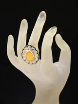 Green Stone Studded Brass Ring