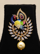 Peacock Motif Multicolour Stone and Pearl Pendant Earrings Set
