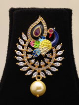 Peacock Motif Multicolour Stone and Pearl Pendant Earrings Set