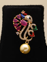 Multicolour Peacock Meenakari Pendant and Earrings Set with Pearl Drop