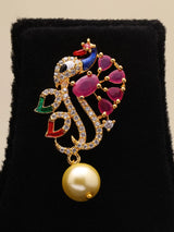 Multicolour Peacock Meenakari Pendant and Earrings Set with Pearl Drop