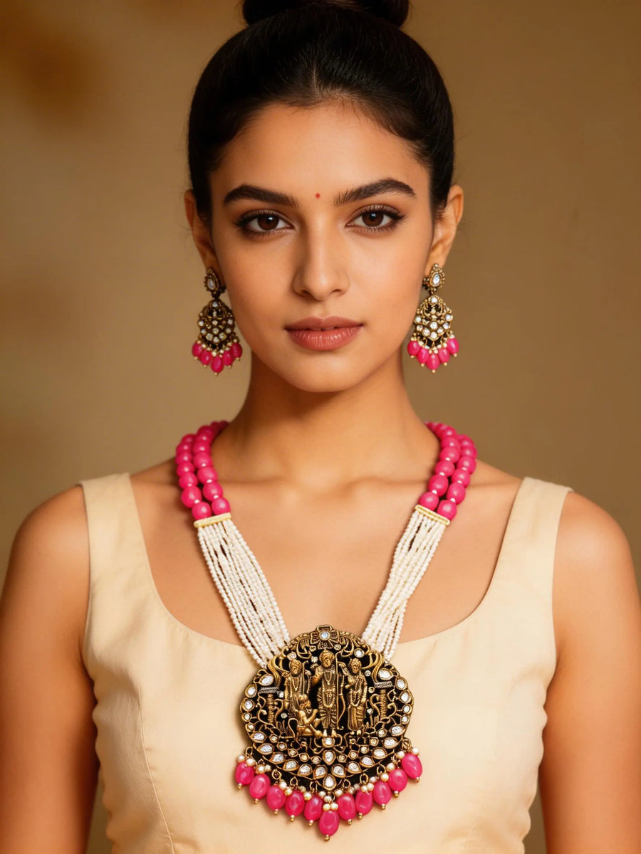 Ram Darbar Multi Strand Beaded Long Necklace Set