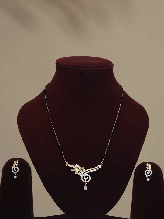 Stone Studded Brass Mangalsutra Set with Earrings
