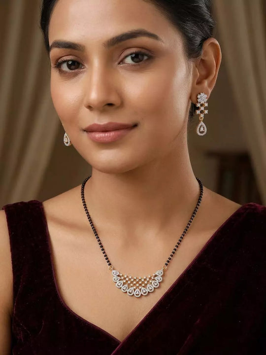 Half Moon Brass Mangalsutra Set with Earrings