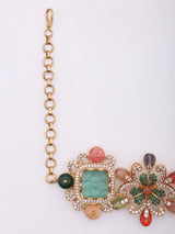 Floral Multicolour Stone Brass Choker and Earrings Set