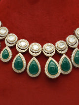 Sea Green Kundan Floral Leaf Moissanite Earrings Set
