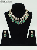 Sea Green Kundan Floral Leaf Moissanite Earrings Set