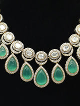 Sea Green Kundan Floral Leaf Moissanite Earrings Set