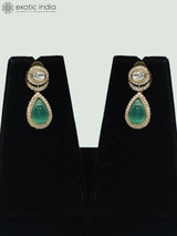 Sea Green Kundan Floral Leaf Moissanite Earrings Set