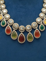 Sea Green Kundan Floral Leaf Moissanite Earrings Set