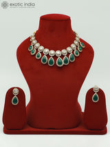 Sea Green Kundan Floral Leaf Moissanite Earrings Set