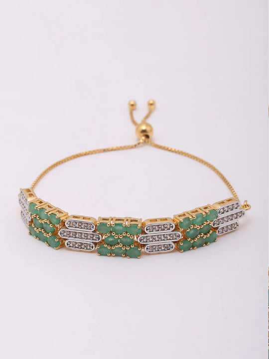 Faceted Emerald and White Topaz Sterling Silver Wraparound Bracelet