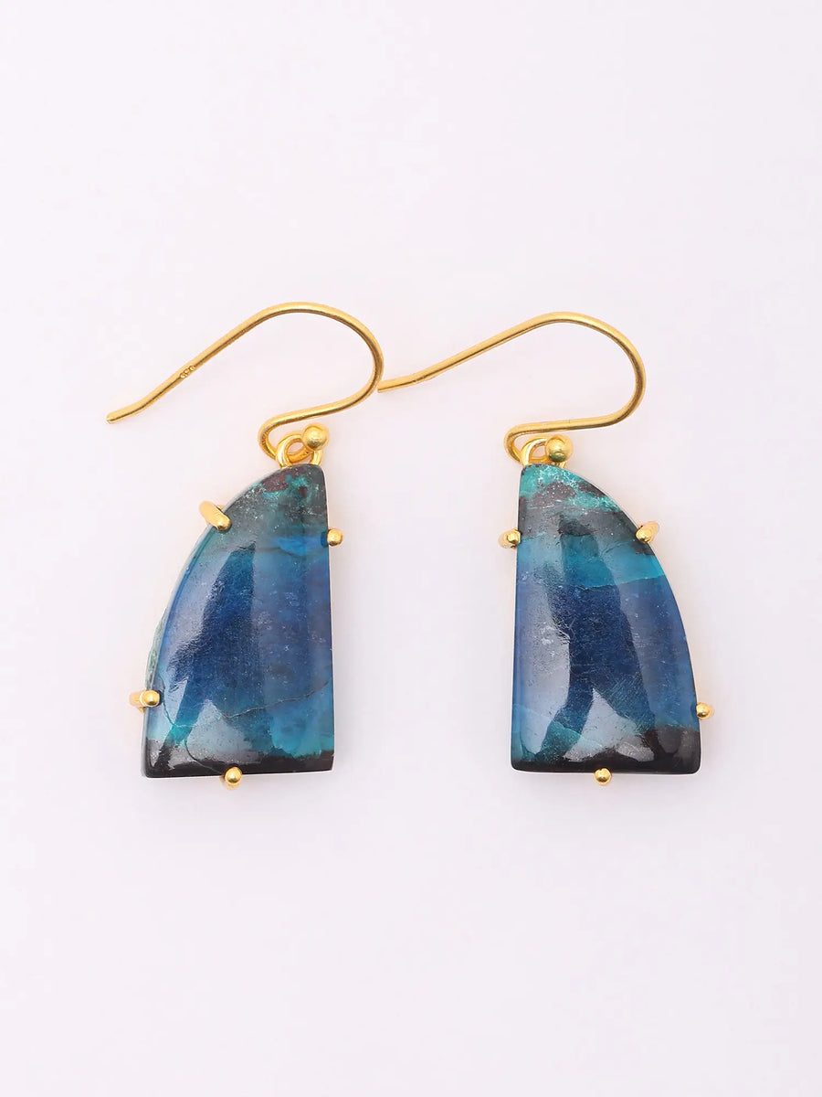 Chrysocolla Gold Plated Sterling Silver Hook Earrings