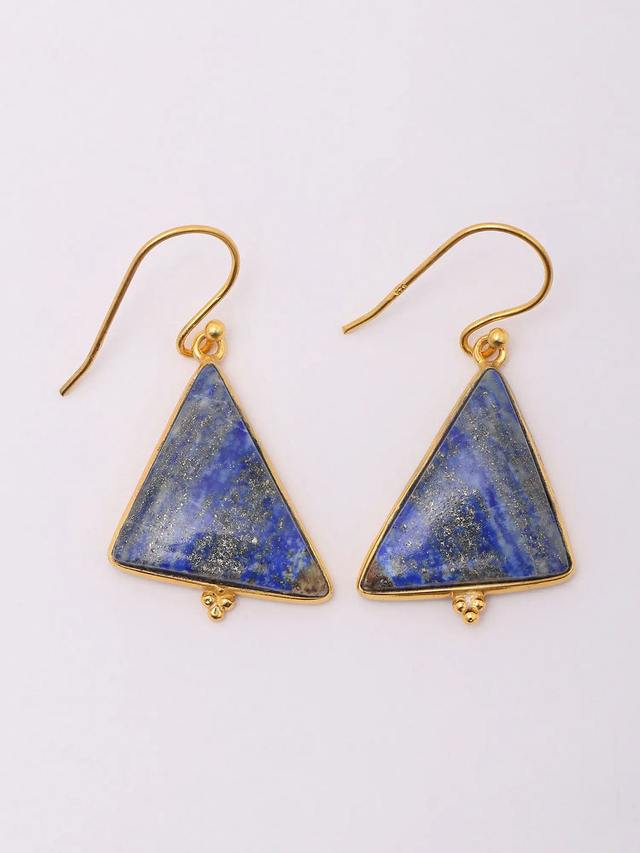Lapis Lazuli Triangular Gold Plated Sterling Silver Hook Earrings