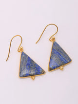 Lapis Lazuli Triangular Gold Plated Sterling Silver Hook Earrings