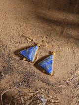 Lapis Lazuli Triangular Gold Plated Sterling Silver Hook Earrings