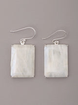 Rectangle Cut Rainbow Moonstone Sterling Silver Earrings