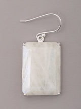 Rectangle Cut Rainbow Moonstone Sterling Silver Earrings