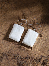 Rectangle Cut Rainbow Moonstone Sterling Silver Earrings