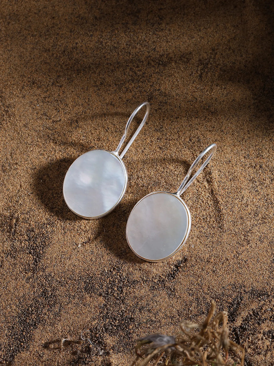 Oval Mother of Pearl Sterling Silver Hook Earrings