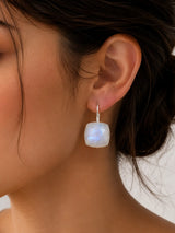 Faceted Square Moonstone Sterling Silver Earrings