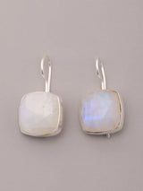 Faceted Square Moonstone Sterling Silver Earrings