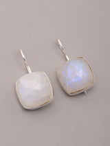 Faceted Square Moonstone Sterling Silver Earrings