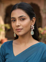 Floral Stone Studded Brass Drop Earrings