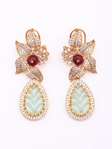 Floral Stone Studded Brass Drop Earrings
