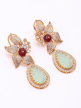 Floral Stone Studded Brass Drop Earrings