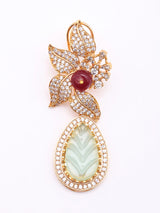 Floral Stone Studded Brass Drop Earrings