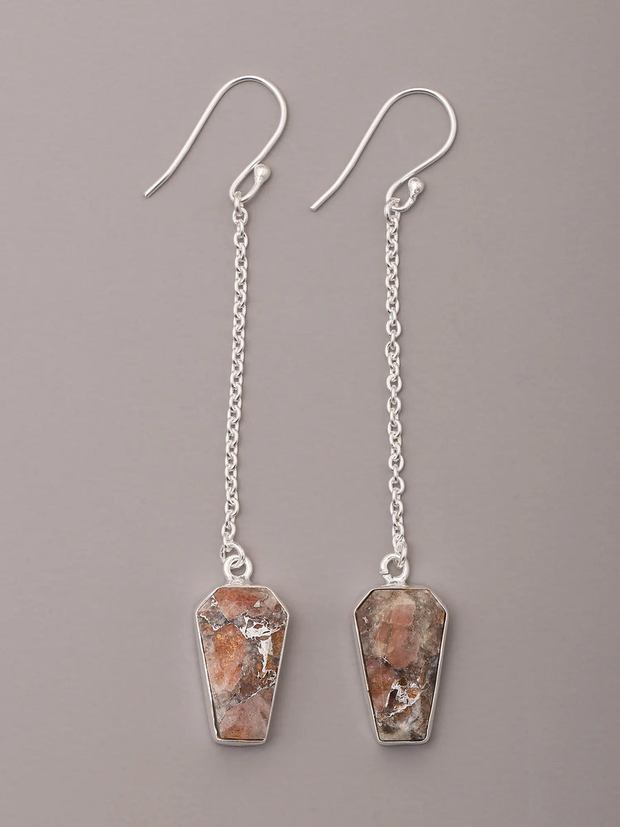 Sunstone and Copper Sterling Silver Dangler Earrings