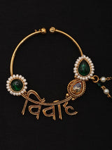 Vivah Beaded Chain Brass Nose Ring with Meenakari Bloom