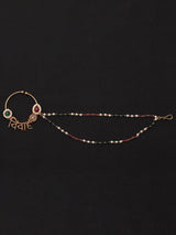 Vivah Beaded Chain Brass Nose Ring with Meenakari Bloom