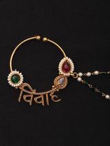 Vivah Beaded Chain Brass Nose Ring with Meenakari Bloom