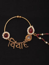Vivah Beaded Chain Brass Nose Ring with Meenakari Bloom
