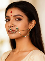 Vivah Beaded Chain Brass Nose Ring with Meenakari Bloom
