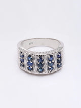 Faceted Blue Sapphire Sterling Silver Band Ring