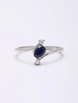 Blue Sapphire and Cubic Zirconia Sterling Silver Trilogy Ring